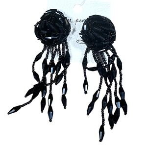 Free People Earrings NWT Womens OS Black Beaded Tassel Chandelier Statement
